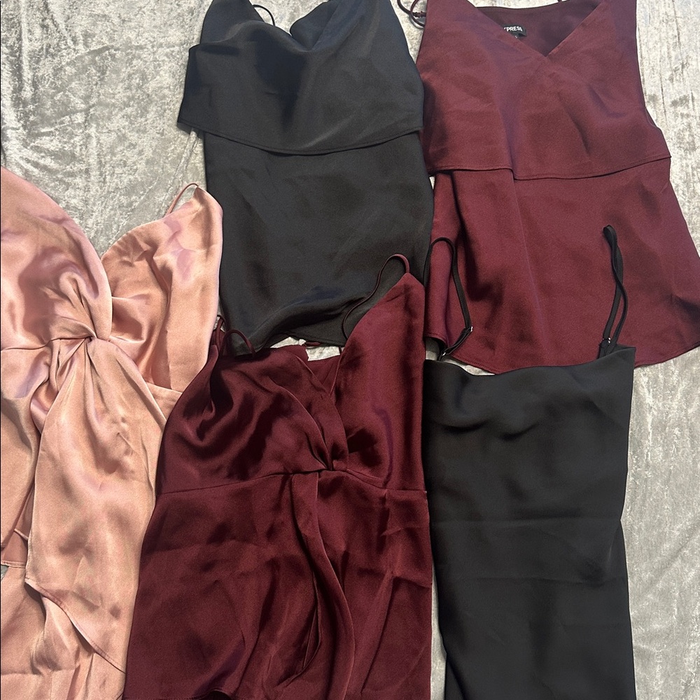 Express Satin Camisole Bundle in Black, Red, and Pink Bundle